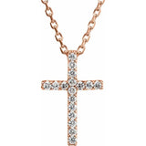 14K Rose .06 CTW Lab-Grown Diamond Petite Cross 16