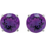 14K White 8 mm Natural Amethyst Stud Earrings