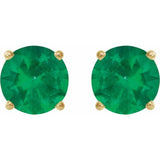 14K Yellow 8 mm Lab-Grown Emerald Stud Earrings