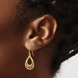 14k Polished Floral Teardrop Shepherd Hook Earrings