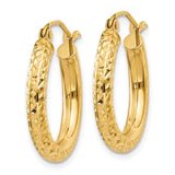 14k Diamond-cut 3mm Round Hoop Earrings