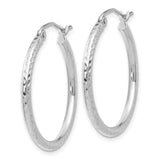 14k White Gold Diamond-cut 2mm Round Tube Hoop Earrings