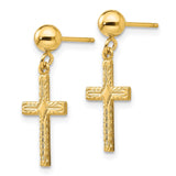 14k Polished & Textured Cross Earrings