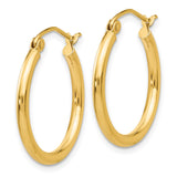 14k Polished 2x20mm Tube Hoop Earrings